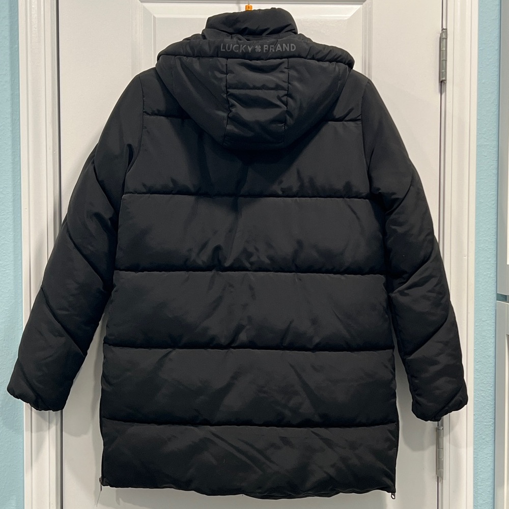 Lucky Brand Hooded Utility Pocket Zip Puffer Jacket in Black - Picture 4 of 9